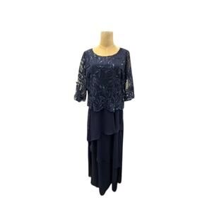 NWT! "MAYA BROOKE" Navy Sequin Sheer Overlay Layered Formal Dress SZ 12‎ Wedding